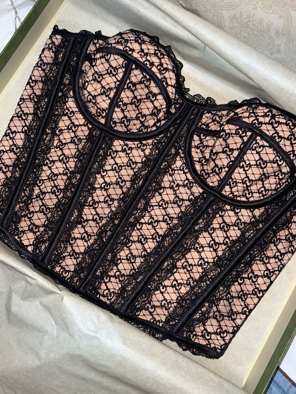 Gucci Black Lace Strapless Bustier Corset Top - Women